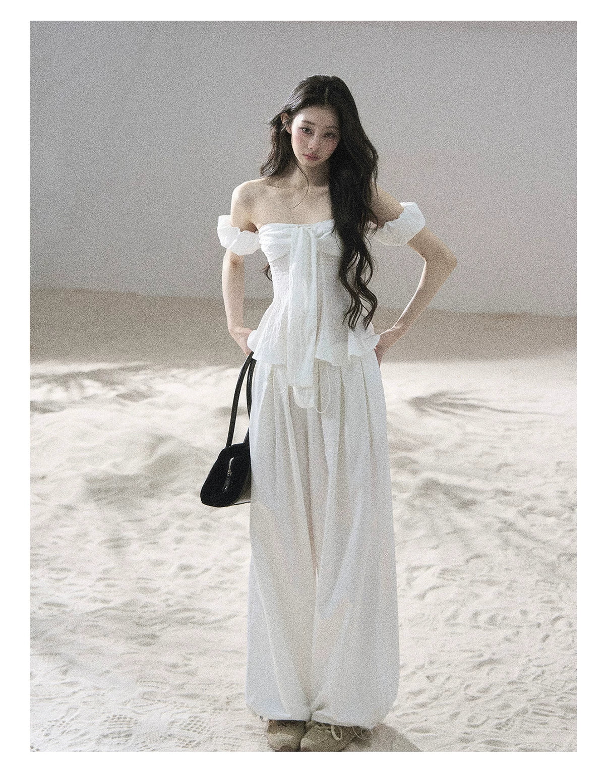 "Lazy Soliloquy" White Peplum Top & Wide-Leg Pants Set