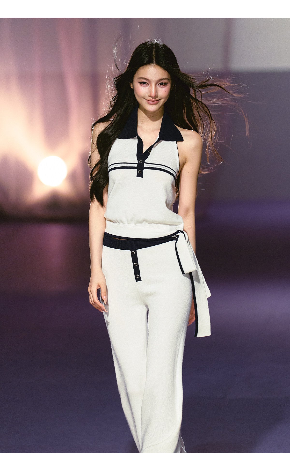 "Coastal Ease" Ivory Halter Knit Top & Contrast Knit Flare Pants Set
