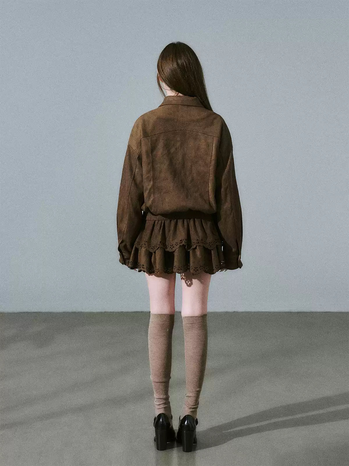 LOST FOREST - Vintage Brown Suede-Style Jacket & Skirt Set