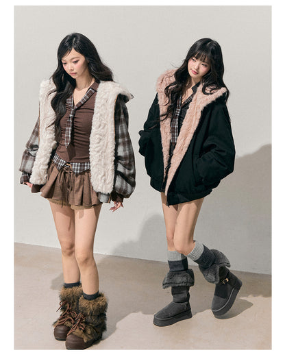 少也眼 “Pride & Prejudice” Reversible Oversize Jacket – Black & Blue Plaid