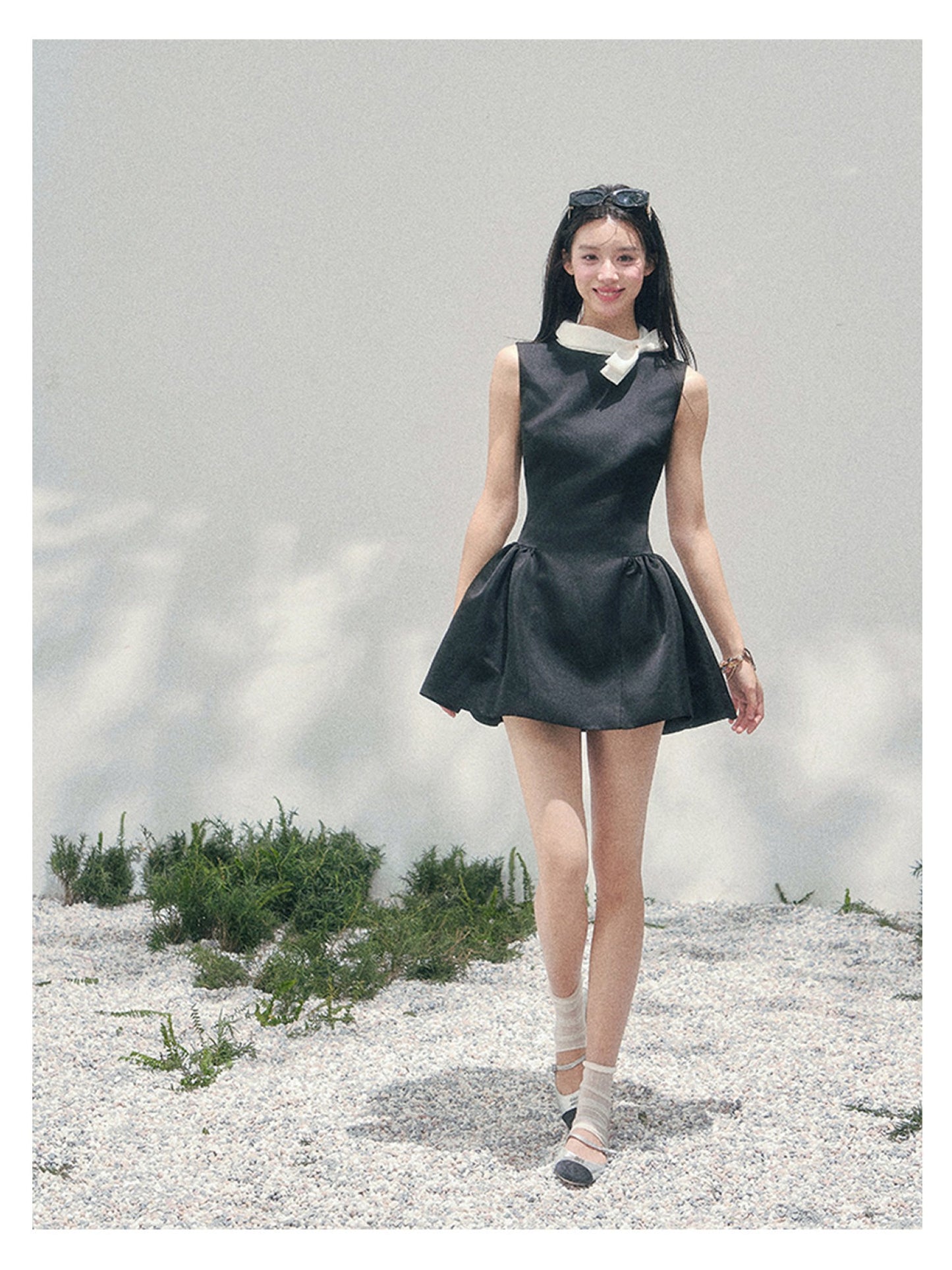 少也眼 “Satin Poise” Tranquil Black French A-Line Dress 145