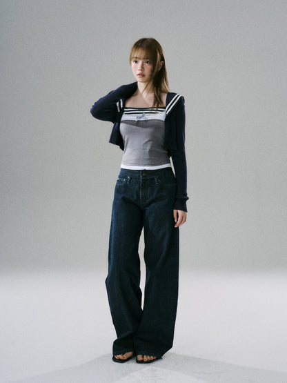 LOST FOREST - Navy Hooded Knit Cardigan