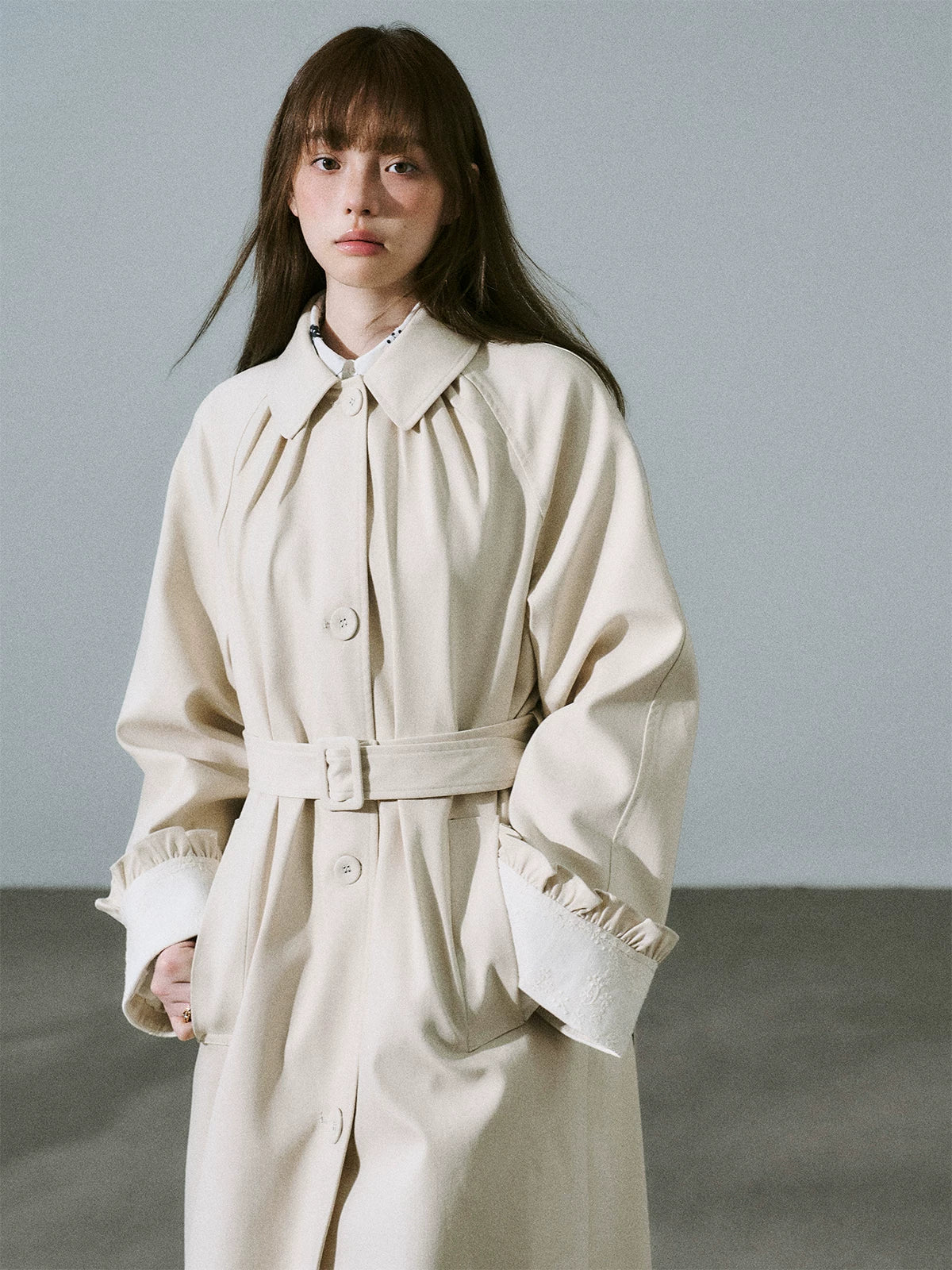 LOST FOREST - Light Milk Tea Lyocell Trench Coat