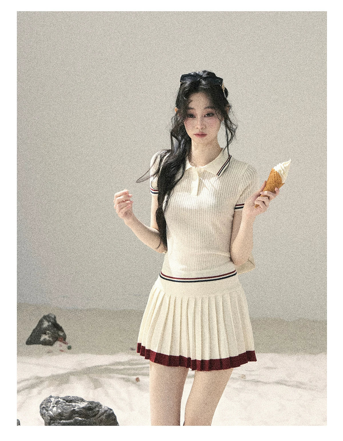 "The Softest Touch" Dutch Cream Collegiate Knit Top & Mini Skirt Set