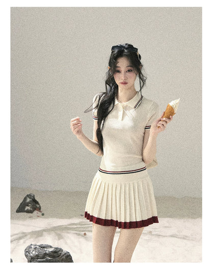 "The Softest Touch" Dutch Cream Collegiate Knit Top & Mini Skirt Set