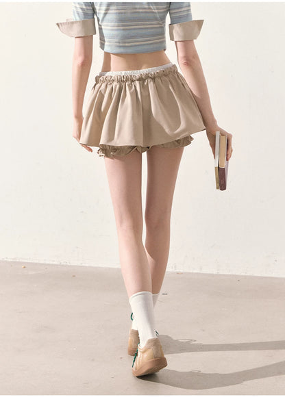 "The Space Between" Beige Drawstring Bubble Mini Skirt