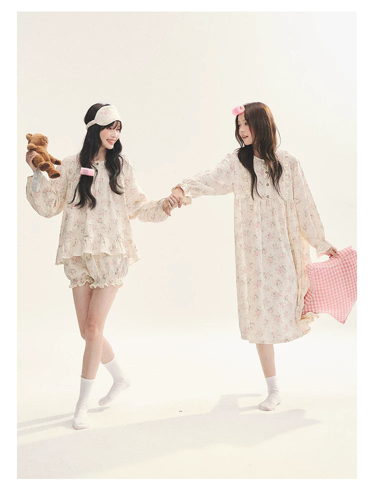 "Floral Journal" Cream Floral Pajama Collection (Free Eye Mask)