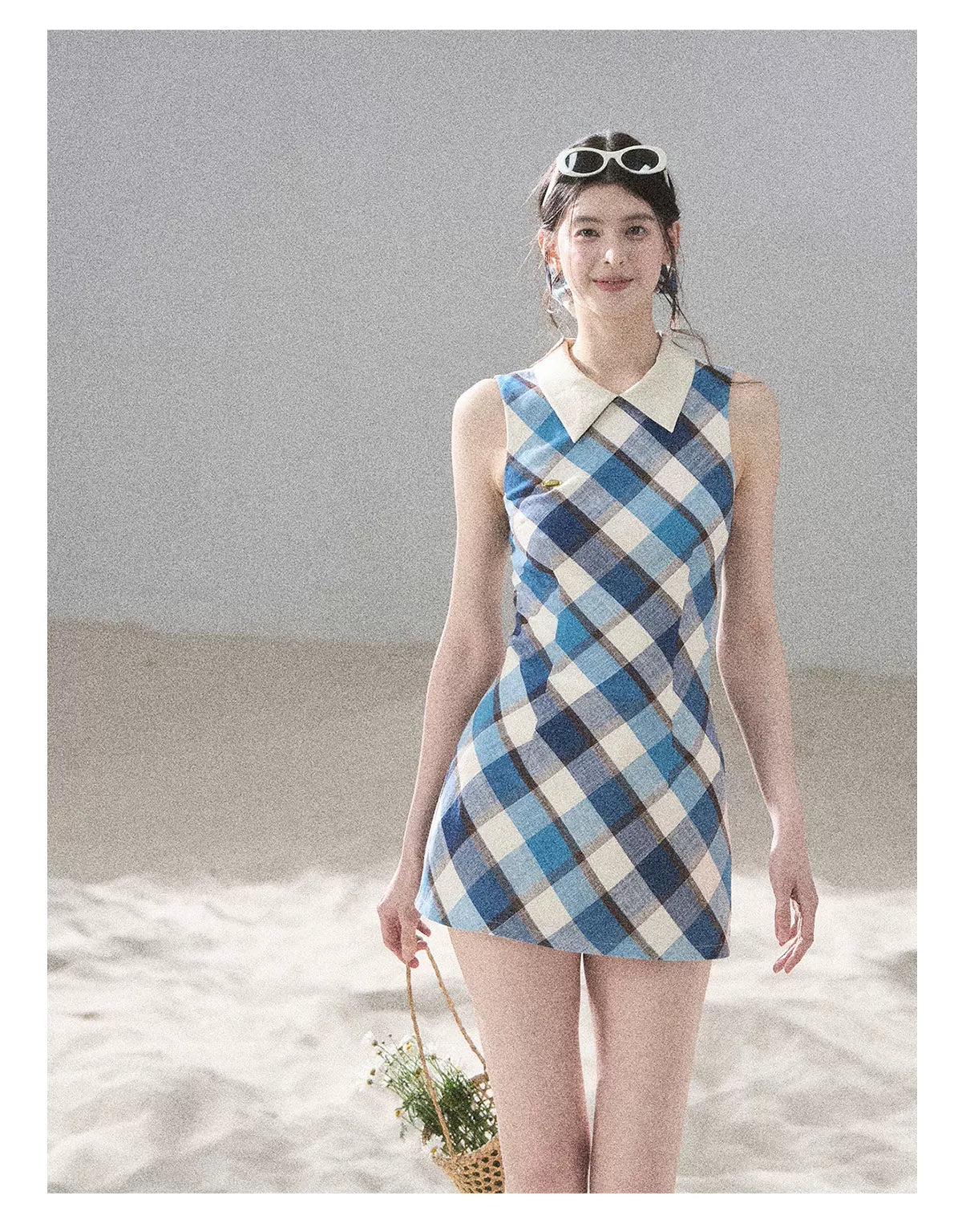 "Sunset by the Shore" Vintage Blue Plaid Polo Mini Dress 358648564