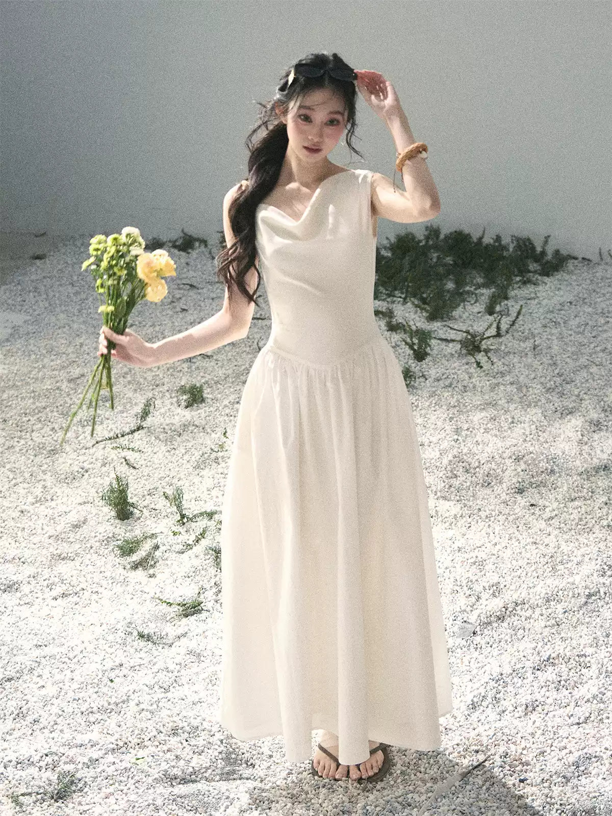 "Moonlight Sonata" Camellia White Elegant Sleeveless Maxi Dress