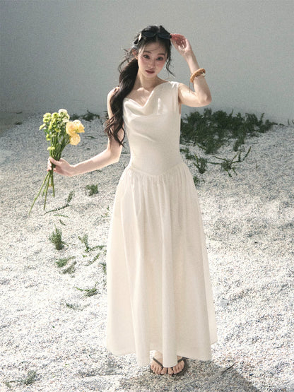 "Moonlight Sonata" Camellia White Elegant Sleeveless Maxi Dress