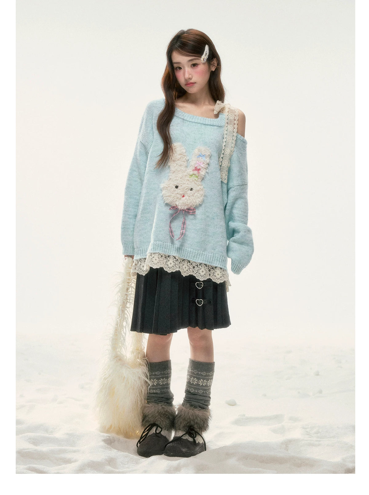 BIBIBENCY - Light Blue Bunny Alpaca-Blend Sweater