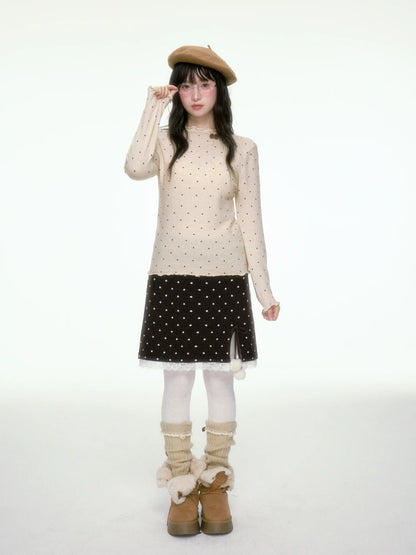 BIBIBENCY - Beige Polka Dot Knit Pullover