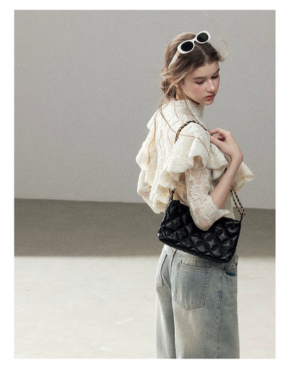 "Translucent Bloom" Dutch Cheese Lace Cropped Top