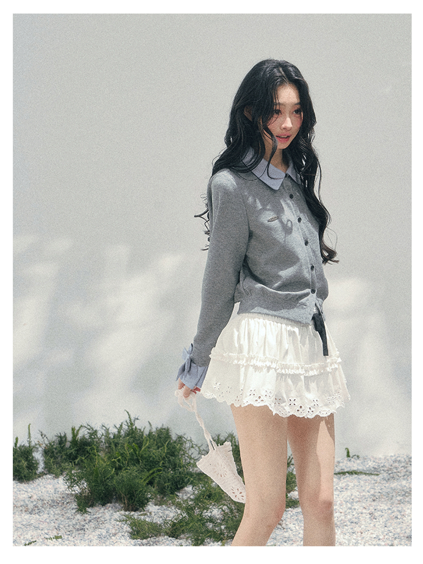 少也眼 “Hyde’s Diary” Layered Polo-Collar Knit Cropped Top