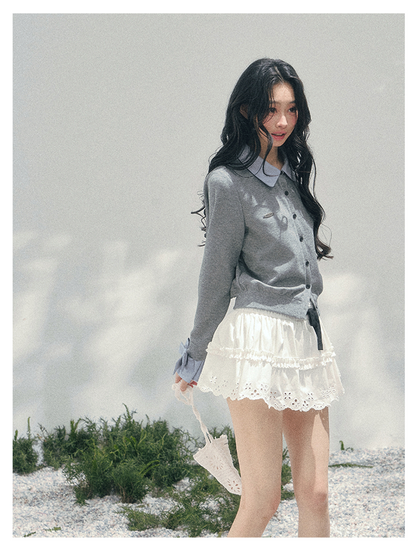 少也眼 “Hyde’s Diary” Layered Polo-Collar Knit Cropped Top