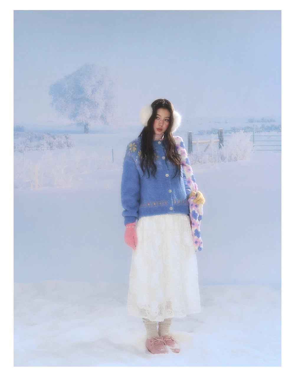 CANSTORE - "Moonflower Lace" Ivory Midi A-Line Skirt with 3D Floral Appliqués