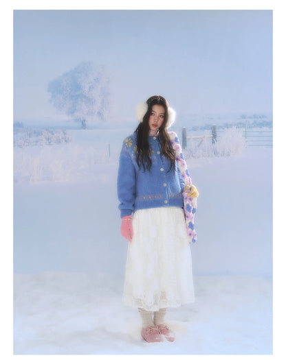 CANSTORE - "Moonflower Lace" Ivory Midi A-Line Skirt with 3D Floral Appliqués