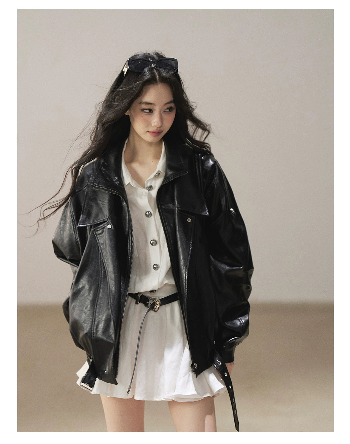 AOMALM - "Solo Journey" Quiet Black Oversized PU Moto Jacket