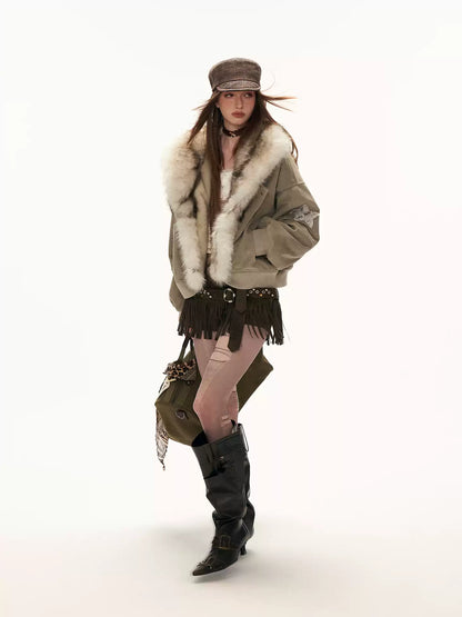 MAMC - Faux-Layered Almond Grey Fleece Suede Jacket WE880