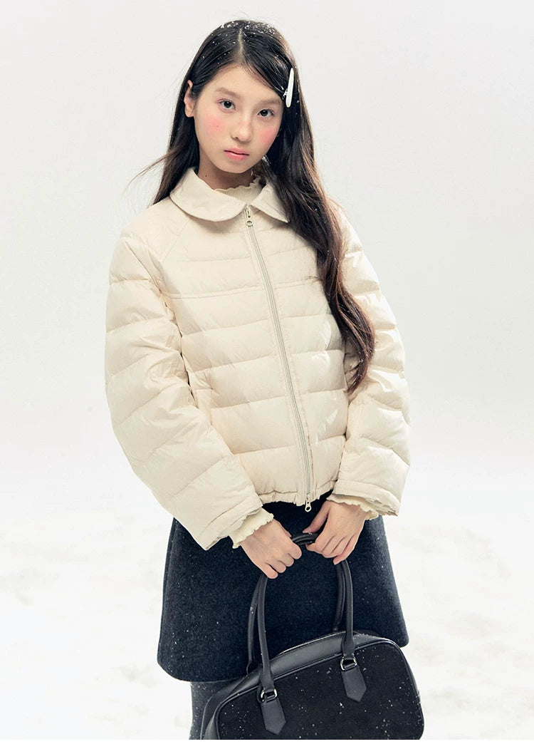 "Lily of the Valley Keepsake" Cropped Down Puffer Jacket (Pearl Beige/ Cloud Blue)
