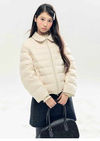 "Lily of the Valley Keepsake" Cropped Down Puffer Jacket (Pearl Beige/ Cloud Blue)