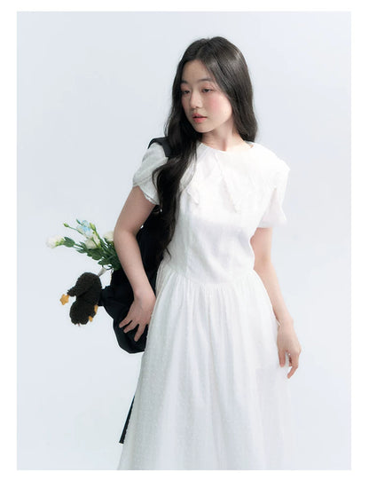 "Moonlight Sonata" White Petal Sleeve Midi Dress