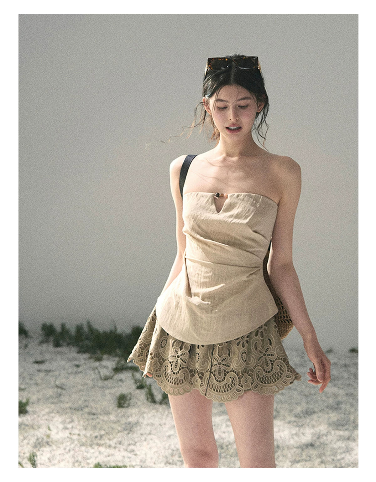 “Moonlit Haze” Dutch Cream Strapless V-Notch Top