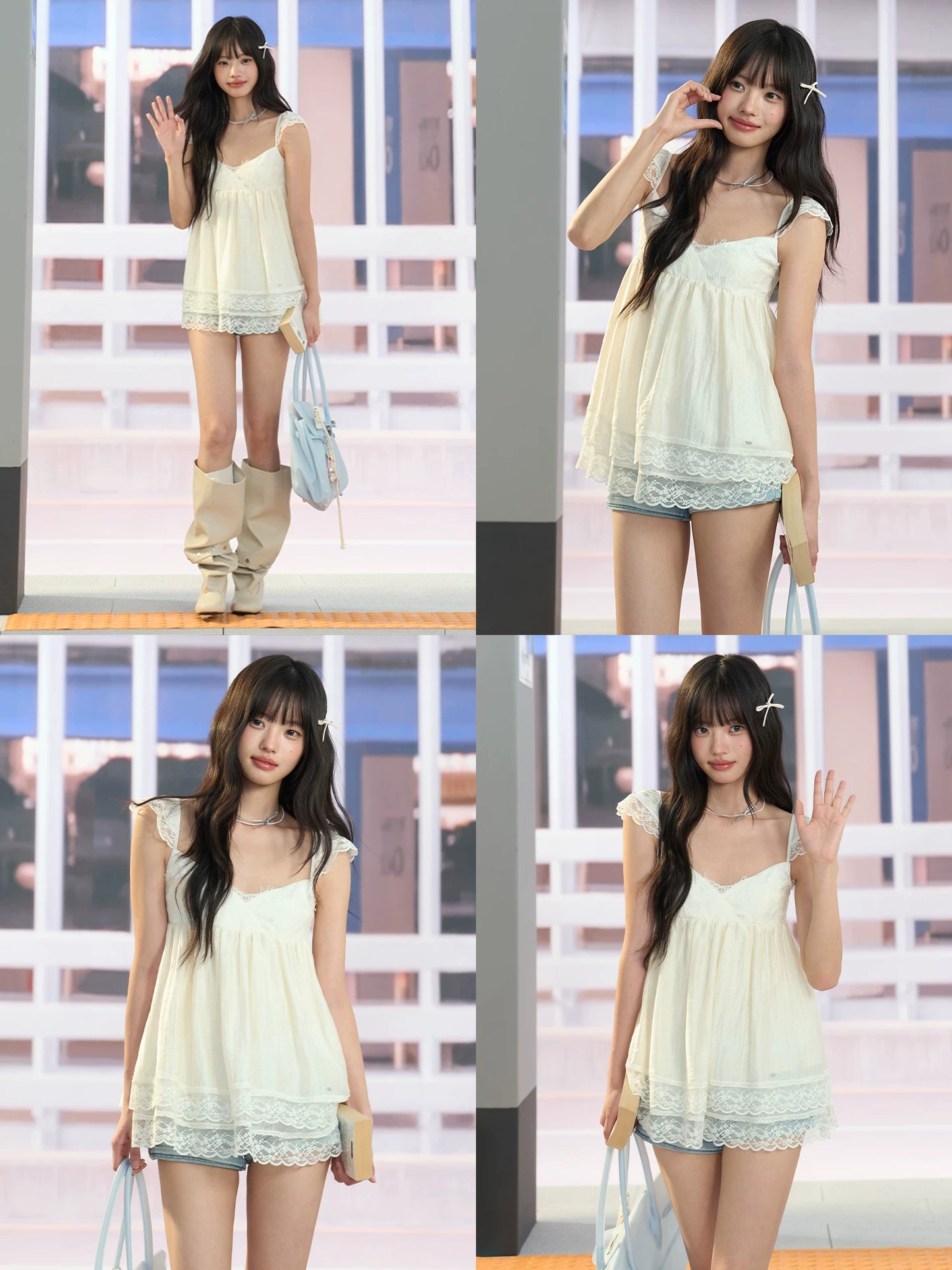"Soft Departure" Apricot Lace V-Neck Babydoll Top