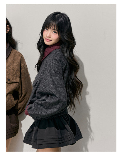少也眼 "Wutong Leaves Falling" Hepburn Wool Tweed Jacket & Skirt Set
