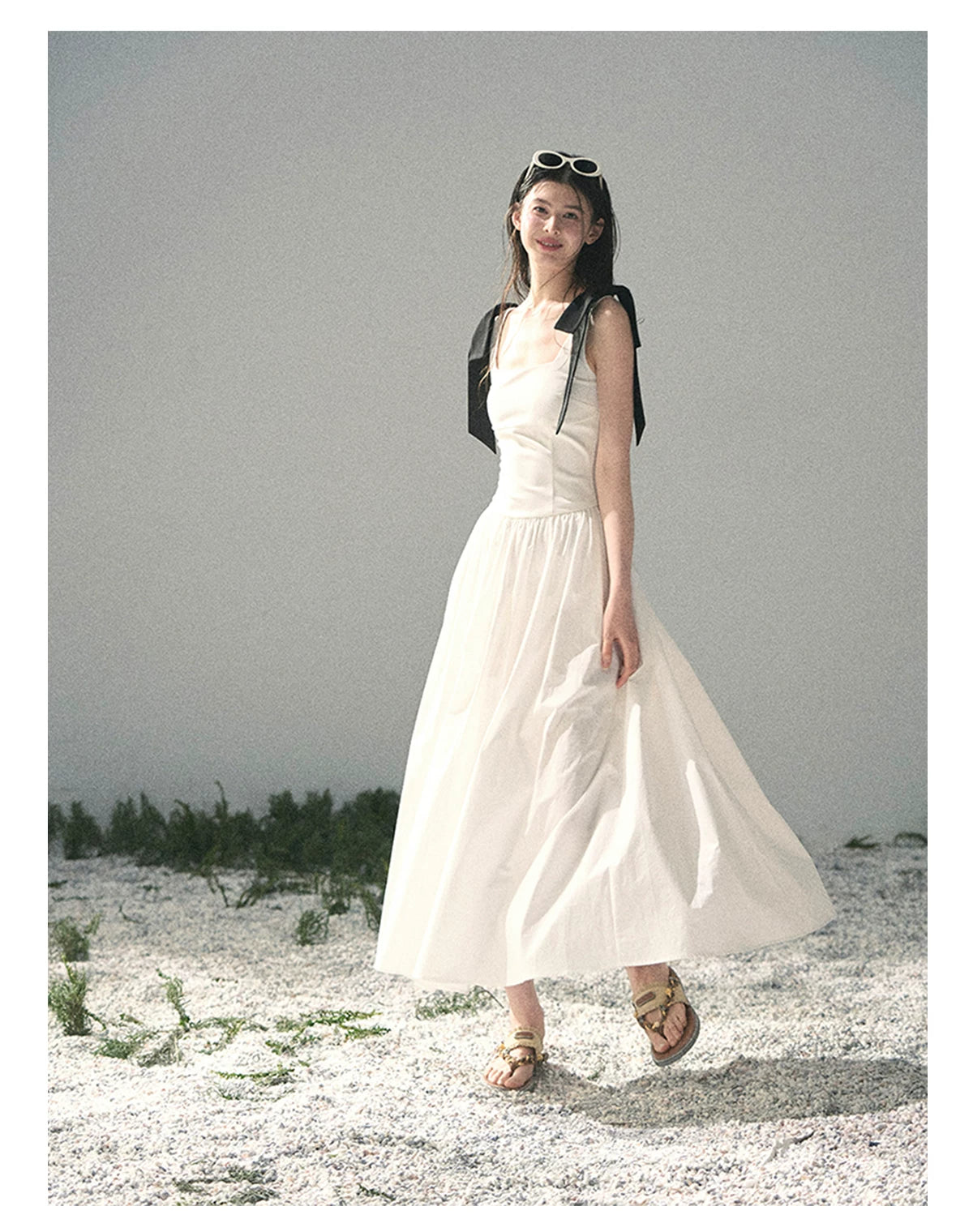 "Whispered Spring Midnight" Gardenia White Maxi Sundress 84545