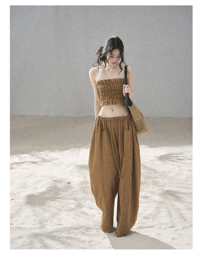 "Caramel Dusk" Ash Caramel Shirred Bandeau Top & Relaxed Pants Set