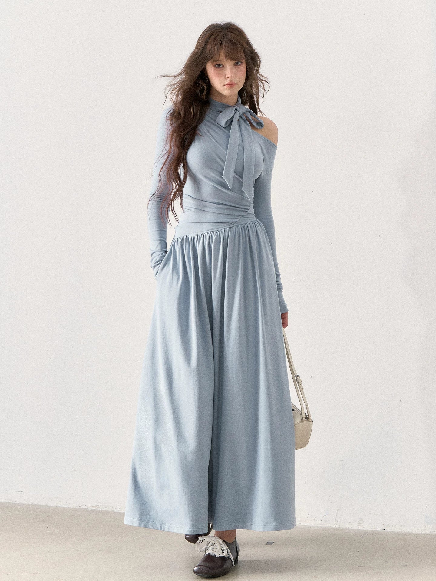 [TMMG] “Fluid Poetry” — Ruched Off-Shoulder Maxi Dress