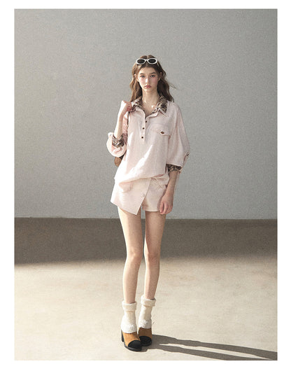 170726 "A Touch of Autumn Frost" Soft Pink Paisley Shirt & Skort Set