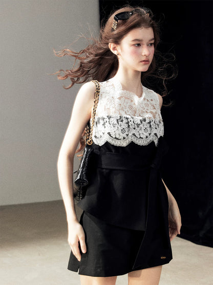 "The Quiet Strength" Black Iris Lace Sleeveless Crop Top