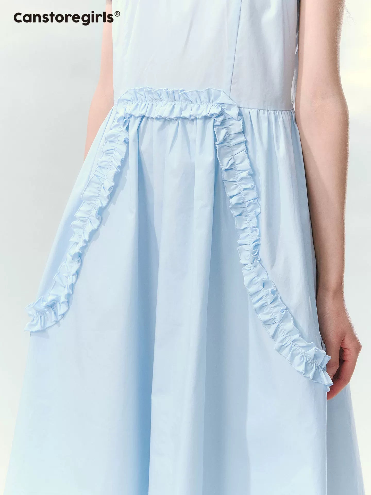 “Cloudside Blue” Mist Blue Puff Sleeve Midi Dress LL2026123