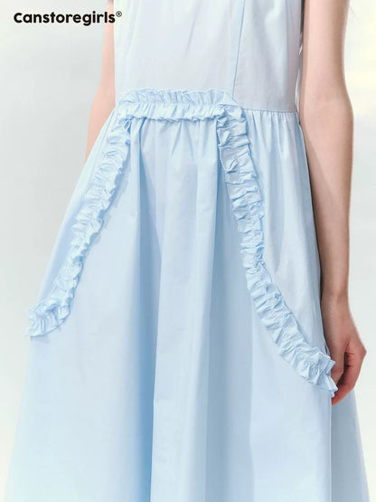 “Cloudside Blue” Mist Blue Puff Sleeve Midi Dress LL2026123
