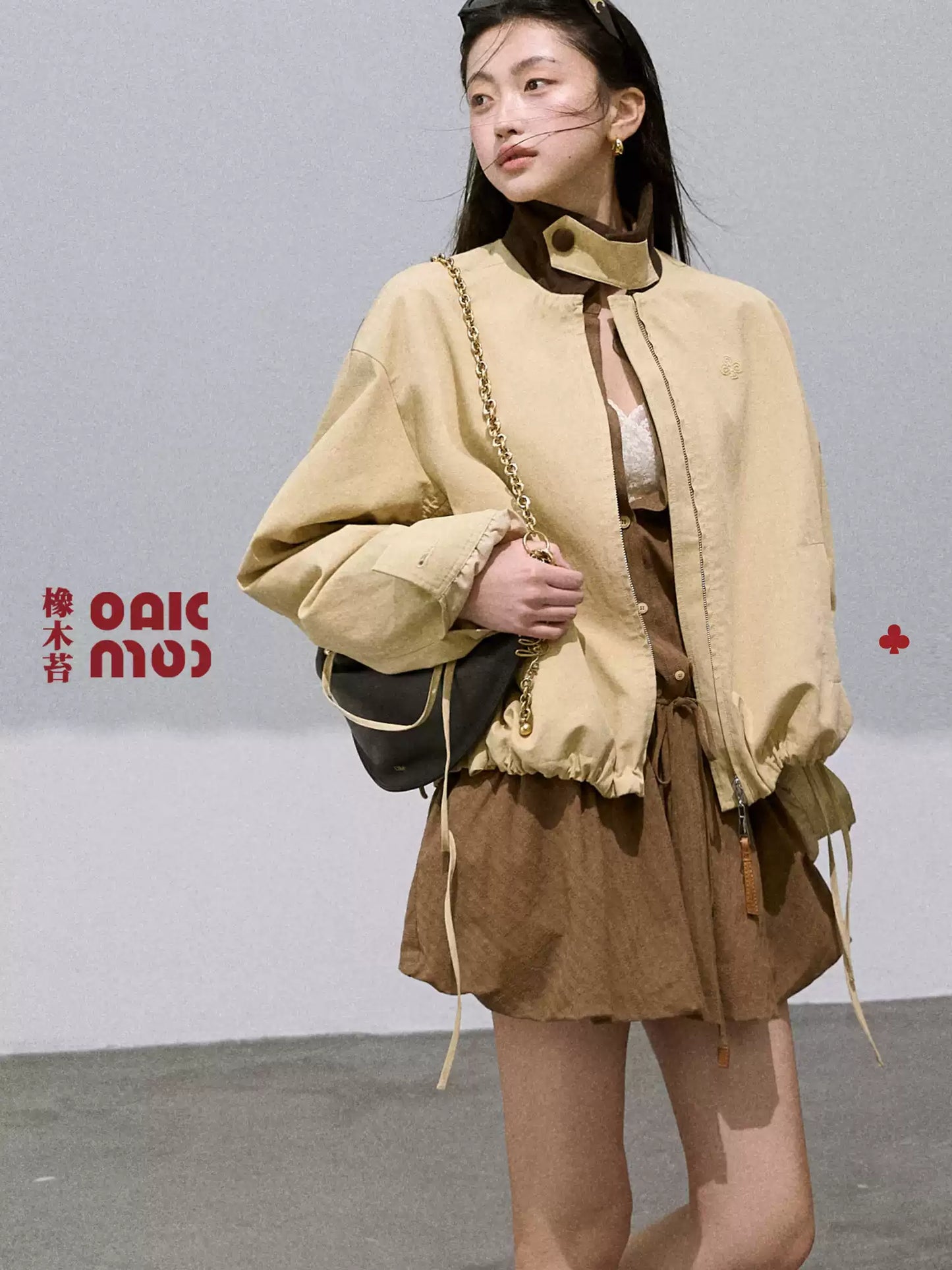 OAKMOO - Vintage Textured Cotton-Linen Jacket with Adjustable Ties – Amber Almond 25Q361