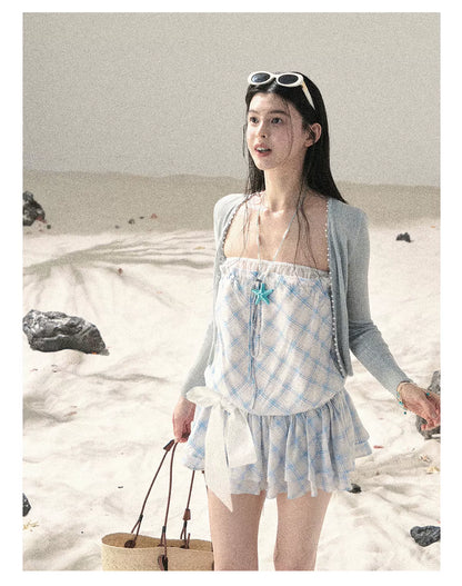 "Breeze Upon the Waves" Ice Crystal Blue Off-Shoulder Diamond Quilted Mini Dress