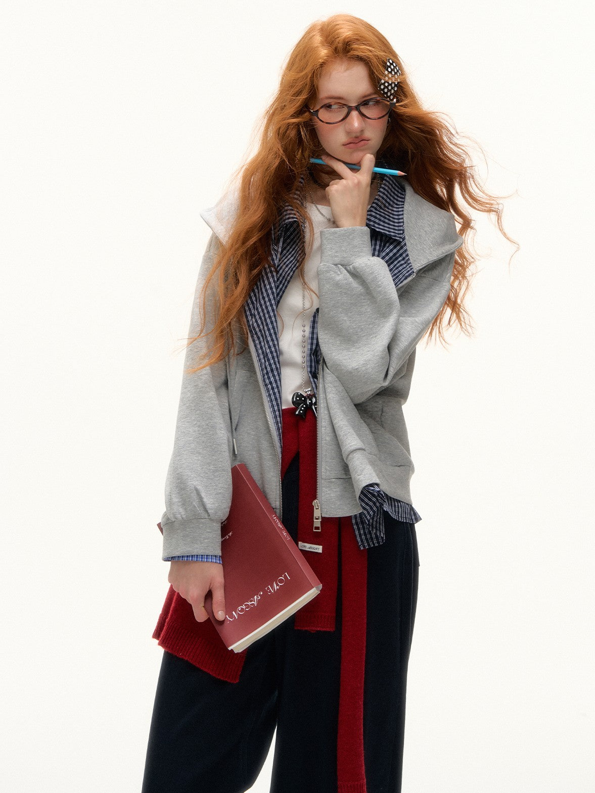 ASGONY - Faux Two-Piece Zip-Up Hoodie Jacket (Light Gray)