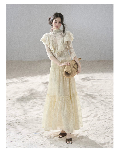 "Translucent Bloom" Dutch Cheese Lace Cropped Top