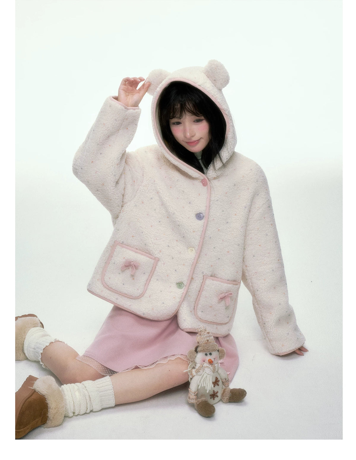 BIBIBENCY - Ivory Faux Shearling Cropped Jacket