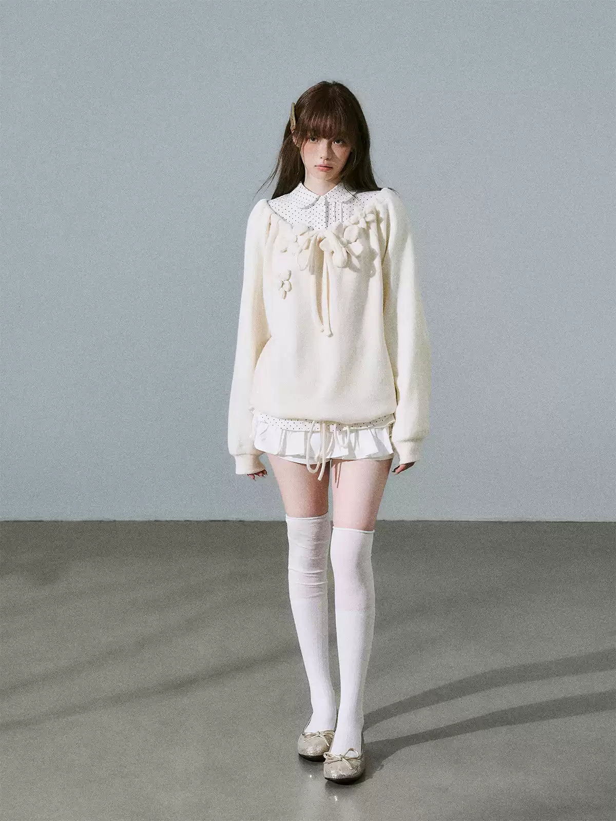 LOST FOREST - Cream Apricot Drawstring Knit Sweater