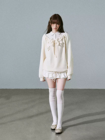 LOST FOREST - Cream Apricot Drawstring Knit Sweater