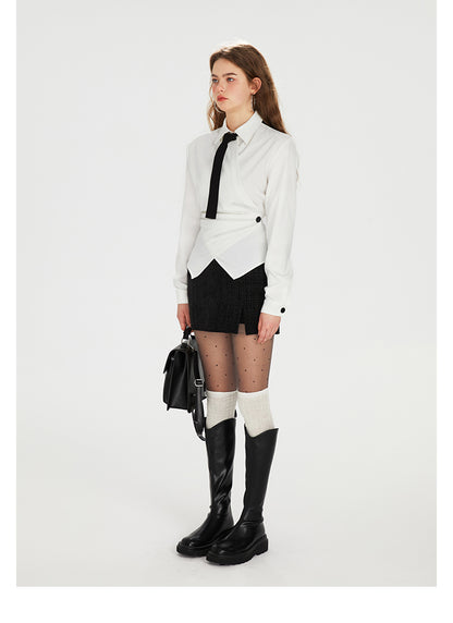 Waist Slim Satin Thickened Shirt (with tie)