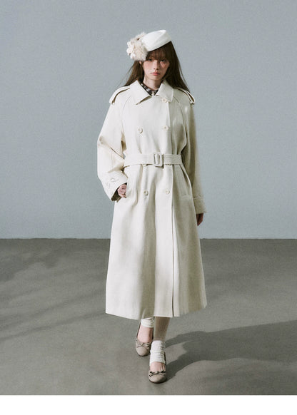LOST FOREST - Almond Milk White Cutout Embroidered Trench Coat