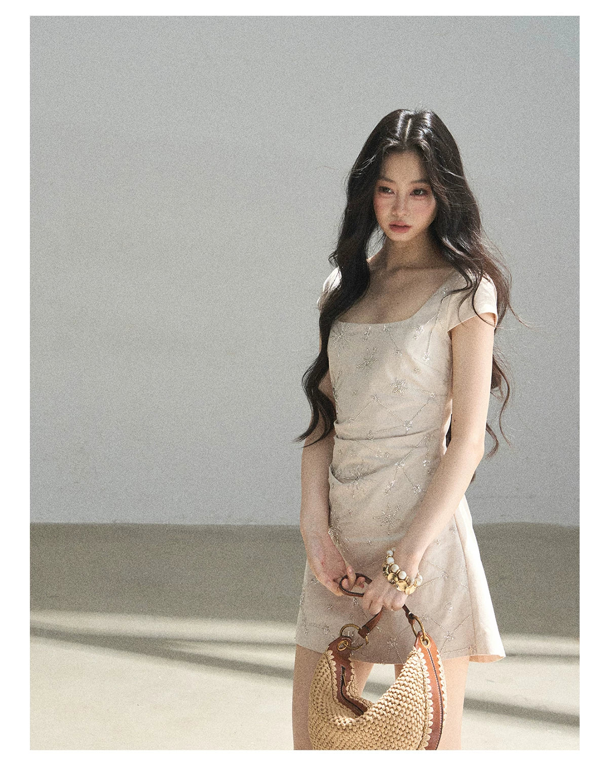 "Summer in Slow Motion" Mother-of-Pearl Star Beaded Fit & Flare Mini Dress