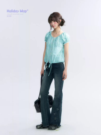 "Vintage Stardust" Star Embroidered Flared Jeans
