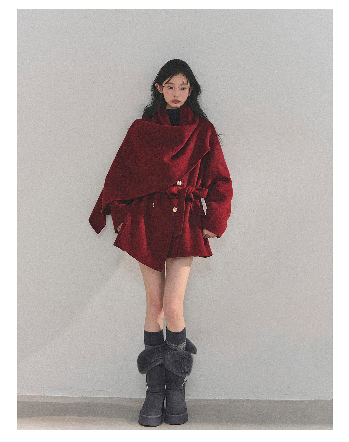 少也眼 “Winter Balcé Whisper” Wool Blend Overcoat - Red 7886436
