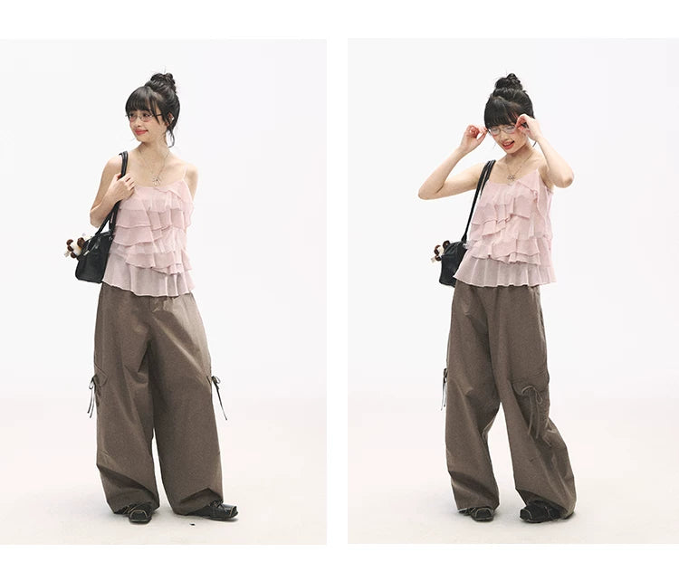 "Star Haven" Tiered Ruffle Cami Top (Cloud Blush Pink/ Moonlight Gray)
