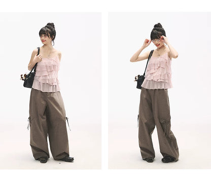 "Star Haven" Tiered Ruffle Cami Top (Cloud Blush Pink/ Moonlight Gray)